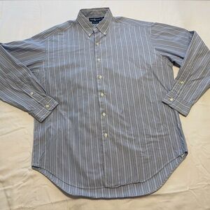 NEW Men’s L Ralph Lauren Marlowe Blue and White Striped Dress Shirt 100% Cotton